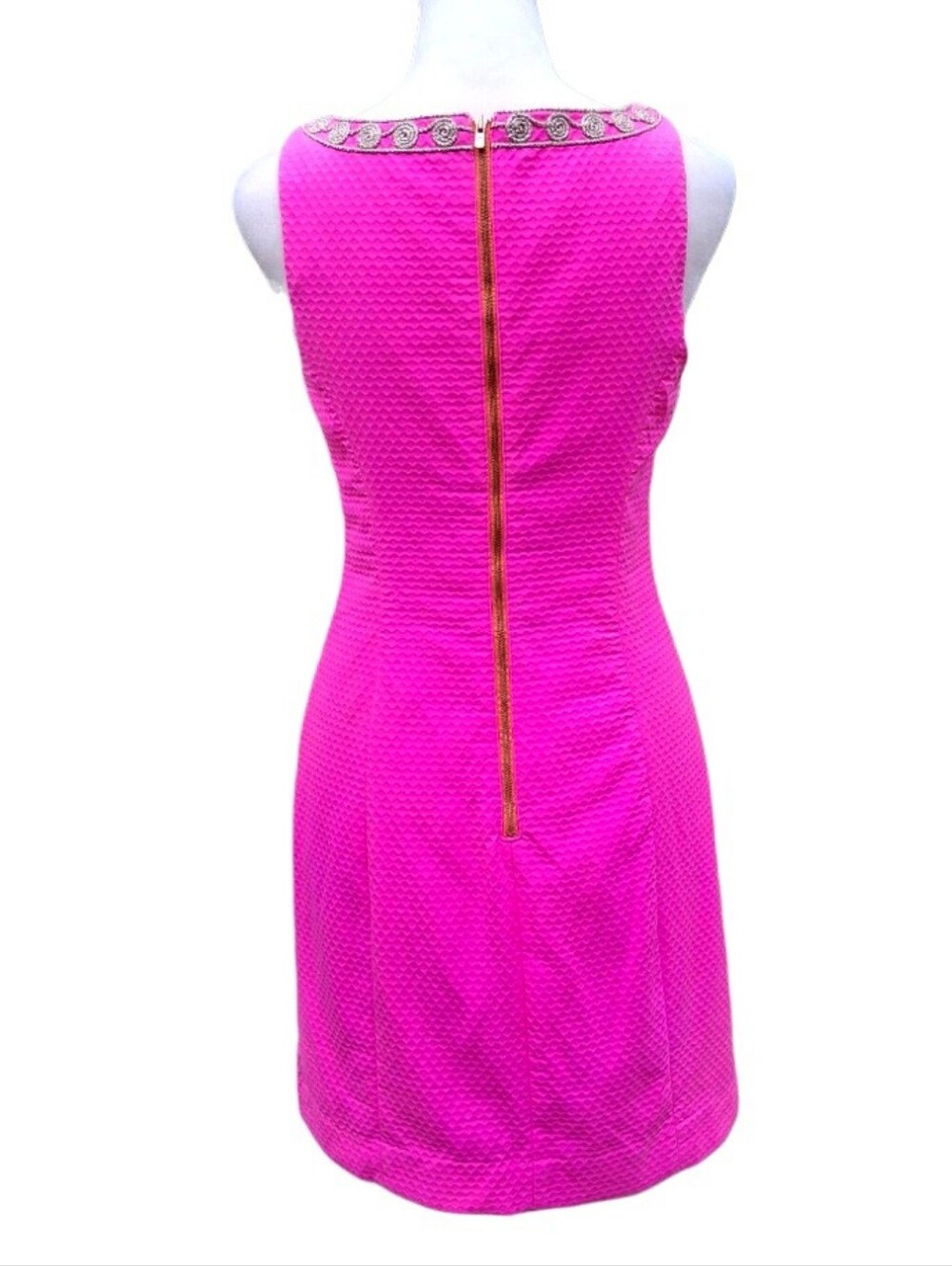 Lilly Pulitzer Gabby Shift Dress Pop Pink Metallic Gold Embroidery Size 0 - Picture 9 of 15